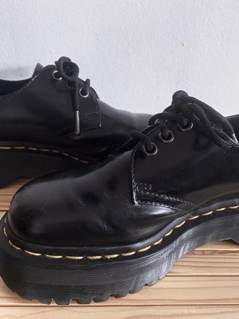 Dr. Martens 1461 Quad Platform Oxford Black Smooth Leather Shoes Womens sz 6